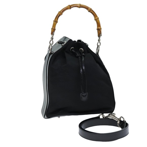 GUCCI Bamboo Hand Bag Nylon 2way Black 001 2684 1657 Auth 74809 - Picture 1 of 16